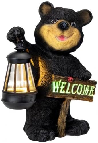 Juegoal Garden Bear Statue with Solar LED Lantern, Luminous Welcome Sign, Gifts for Mom Yard Art, Whimsical Figurine Large Sculpture Lighted Outdoor Mother's Day Spring Decorations for Lawn, Porch