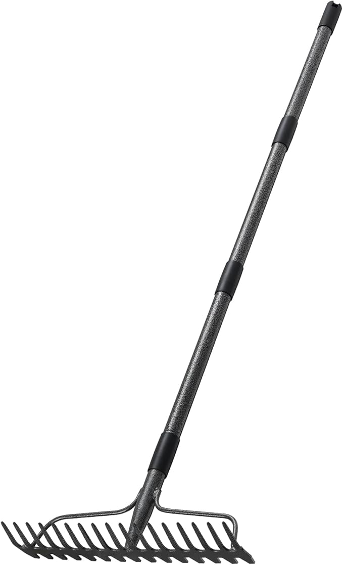 63'' Bow Rake ,17 Tines Metal Head Rakes with Stainless Steel Handle,Heavy Duty Garden Rake for Loosening Soil Gathering Leaf Leveling Lawn Farming Land Management Yarn Thatch Rake