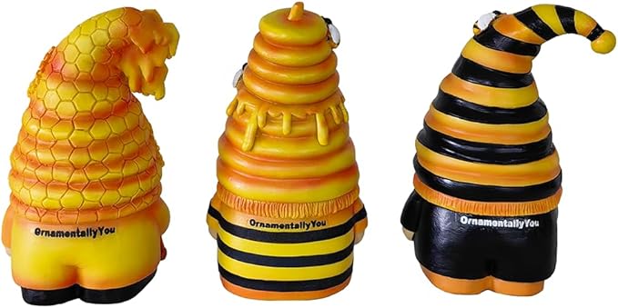 Spring & Summer-Themed Garden Statues – Adorable Outdoor Decor for Lawn, Patio & Porch (Buzzy Trio Set of Three Bumble Bee Gnome Figurines, 6" Tiered Tray Home or Garden Decoration)