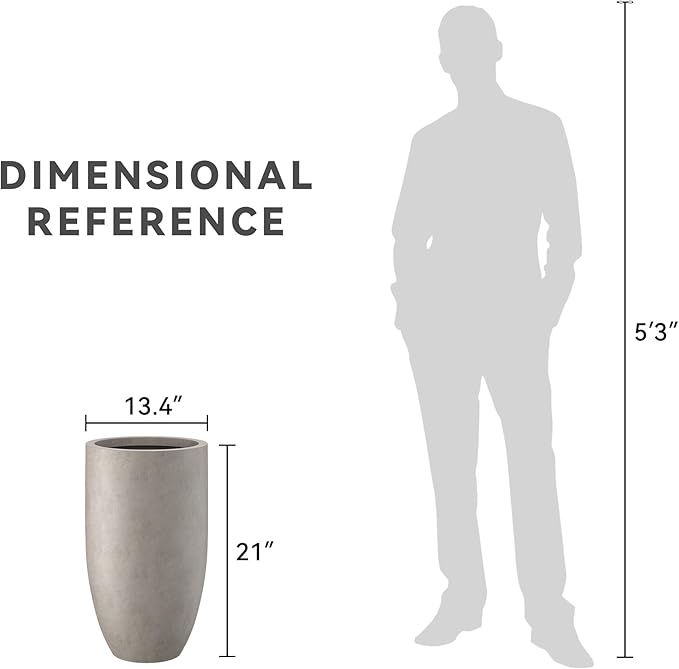 Kante 24 Inch Tall Round Concrete Planter, 2 Pack Large Indoor Outdoor Plant Pots with Drainage Hole and Rubber Plug, Modern Decorative Garden Pots for Home Patio Porch, Weathered Concrete