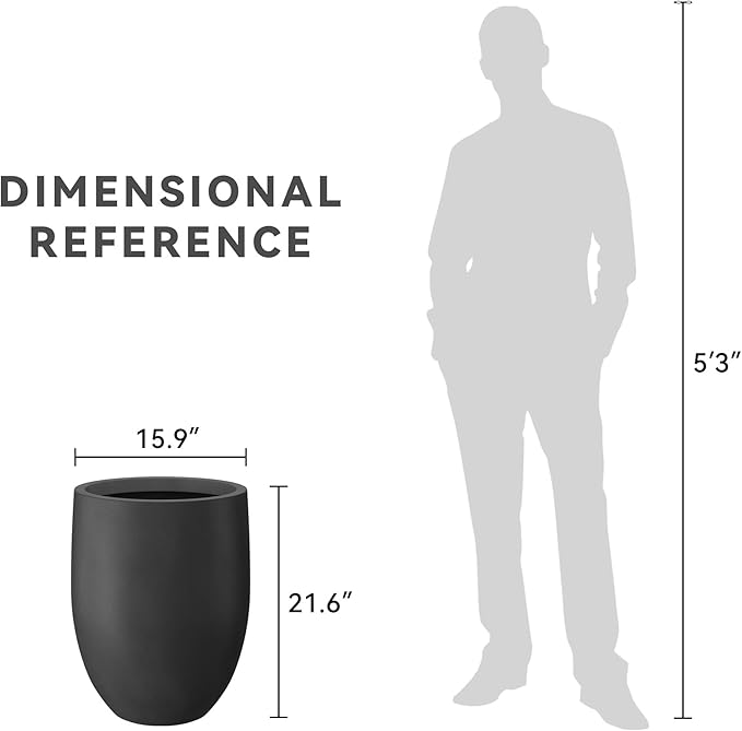 Kante 21.7" H Burnished Black Tall Planter, Large Outdoor Indoor Decorative Pot with Drainage Hole and Rubber Plug, Modern Round Taper Style for Home and Patio