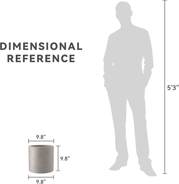 Kante 9.8" Dia Round Concrete Planter, Modern Style Large Cylindrical Plant Pot with Drainage Hole and Rubber Plug for Indoor Outdoor Patio, Weathered Concrete