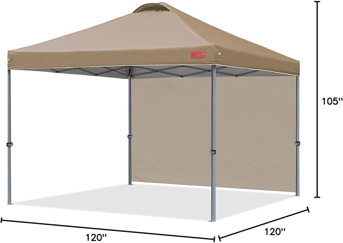 MASTERCANOPY Pop up Canopy Tent with 1 Sidewall (12x12 ft, Khaki)