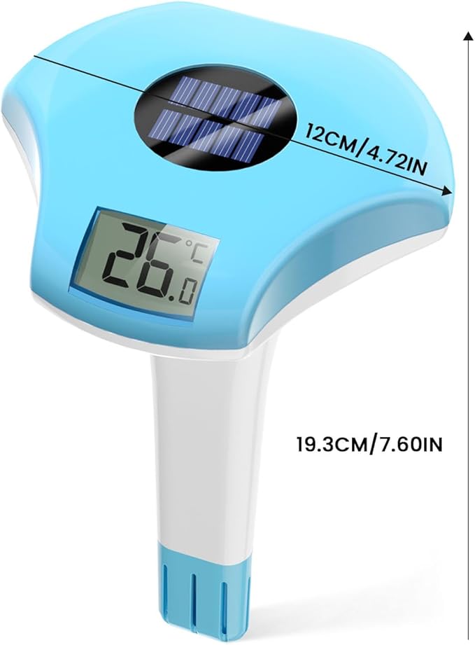 BALDR Pool Thermometer Floating Easy Read, IPX8 Waterproof, Solar Powered Digital Pool Thermometer with LCD Screen,Suitable for Swimming Pool/Hot Tub/Hot Spring/Aquarium (Blue)