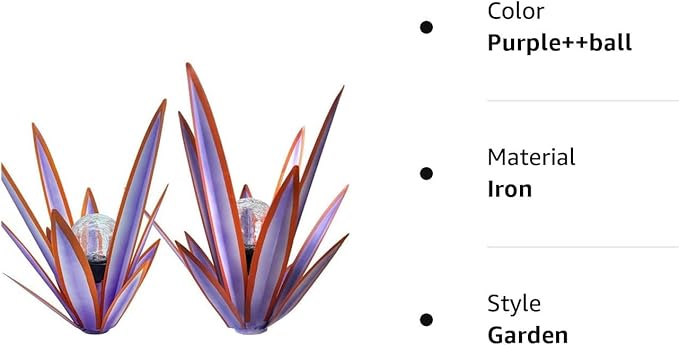 Metal Agave Plant Garden Art, 2 Pack Tequila Rustic Sculpture, Rustic Metal Agave Plants Garden Lawn Home Ornaments, for Yard Stakes, Garden Figurines, Outdoor Patio (2 PCS Purple with Light)