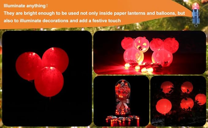SumDirect Pack of 12 LED Mini Non-Blinking Lights for Paper Lanterns Balloons Floral Wedding Halloween Christmas Party Decoration Centerpieces (12, Red)