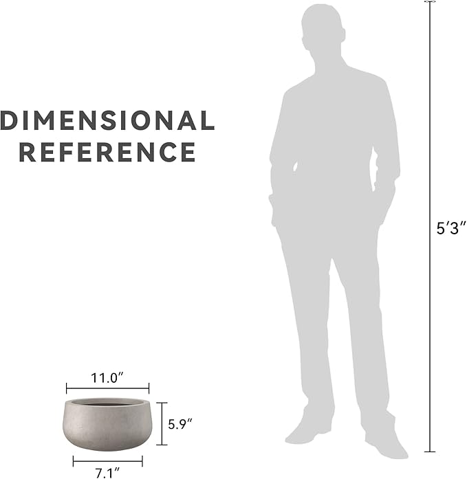 Kante 11.8" Dia Round Concrete Planter, Cement Plant Pots with Drainage Hole and Rubber Plug for Outdoor Indoor Garden Home, Modern Curvaceous Design, Weathered Concrete