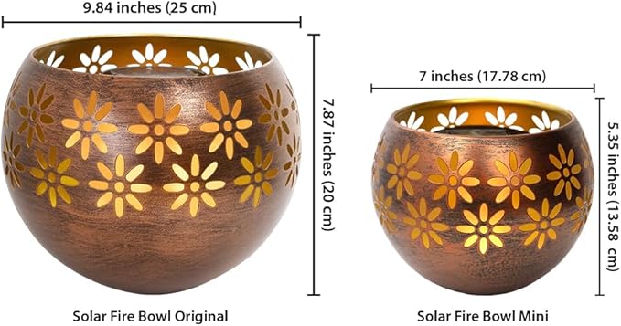 5.4” 2-Pack Decorative Metal Solar Patio Light with Flickering Flame, Waterproof Dusk-to-Dawn Garden Lantern, Bronze/Copper