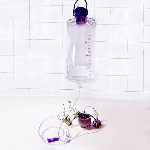 Water Drip Bags,1200ml Nutrition Bag Fluid Dripper Supply with Large Bore & Tube for Plants, 3 Pcs