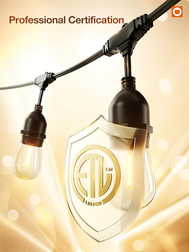 addlon LED Outdoor String Lights 24FT with Edison Vintage Shatterproof Bulbs and Commercial Grade Weatherproof Strand - ETL Listed Heavy-Duty Decorative Cafe, Patio, Market Light