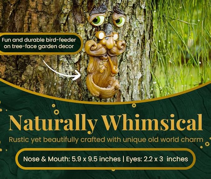 Tree Faces Decor Outdoor – Tree Hugger Yard Art Garden Decoration – Unique Bird Feeders for Outdoors and Indoors – Old Man Tree Art Brown