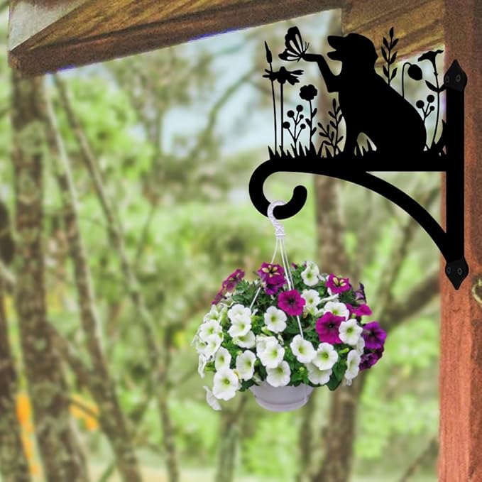 Peacoblue Iron Plant Hangers Holder for Outdoor Indoor Hanging Plants Fern Pots, Lantern, Bird Feeder, Wind Chimes, 12โx14โ Dog Weather Resistant Metal Wall Brackets Hooks for Porch, Garden, Home(Dog)