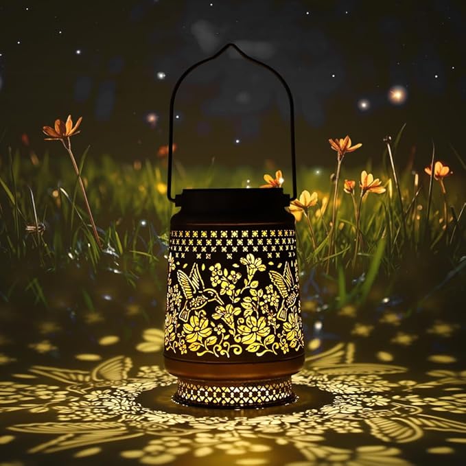 2 Pack Hummingbird Solar Lanterns Garden Decor, Birthday Gifts for Mother Grandma ,Metal Hanging Solar Lights Waterproof Outdoor Decoration, LED Lanterns for Yard Patio Lawn Pathway Landscape