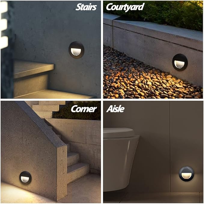 6Pcs 3W LED Recessed Wall Light, Step Light Warm White 3000K, Stair Light Staircase Light Lighting lamp, Inside Outside Garden Balcony Corridor, Aluminum, 120V Black