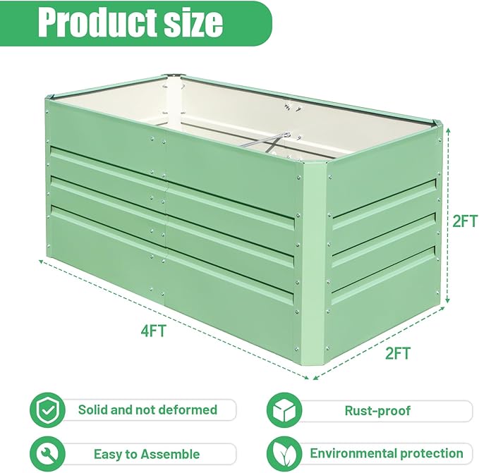 SnugNiture 4x2x2FT Raised Garden Bed Galvanized Planter Garden Boxes Outdoor, Deep Root Planter Raised Bed for Vegetables Flowers Herbs,Green