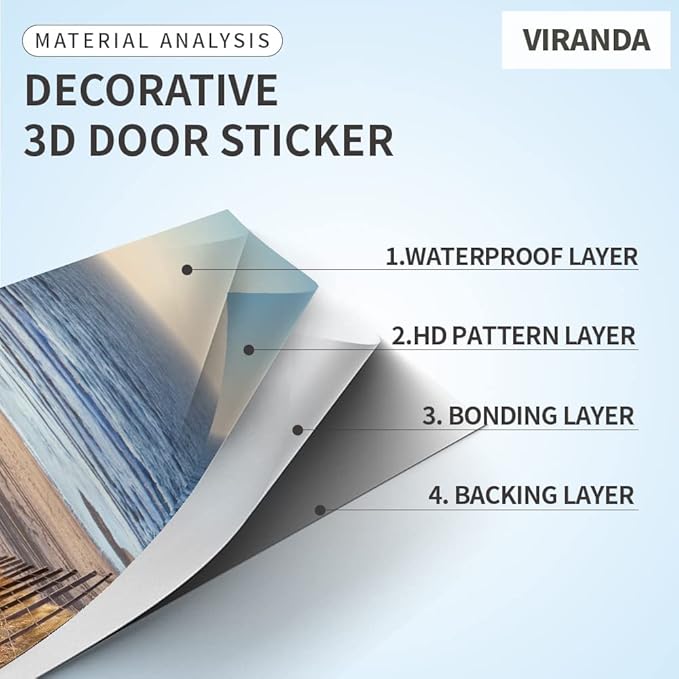 3D Horse Door Stickers - Peel & Stick - Waterproof & Washable - Rustic Brown Animal Print - Matte Finish - Door & Wall - 37.4" x 84.6"