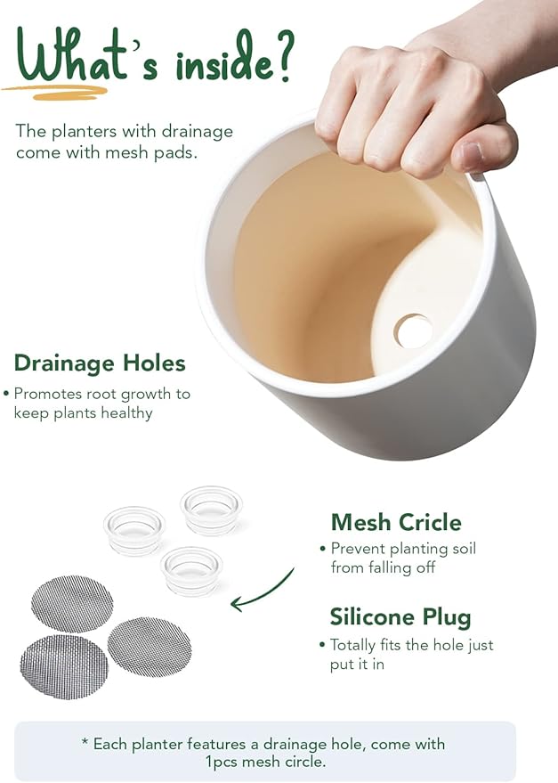 LE TAUCI Ceramic Plant Pots Indoor, 10 Inch 8 Inch 6 Inch Planters for Indoor Plants, Mid-Century Modern Flower Pots with Drainage Hole and Plug, Cylinder Round Planter Pots, Set of 3, White