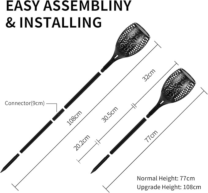 I-SHUNFA 96 LED Outdoor Waterproof Solar Torch Lights with 3 Modes—Flickering Flame, Fade Effect, or Full Brightness Automatic On/Off Landscape Decorations and Security Lights (4, Warm)