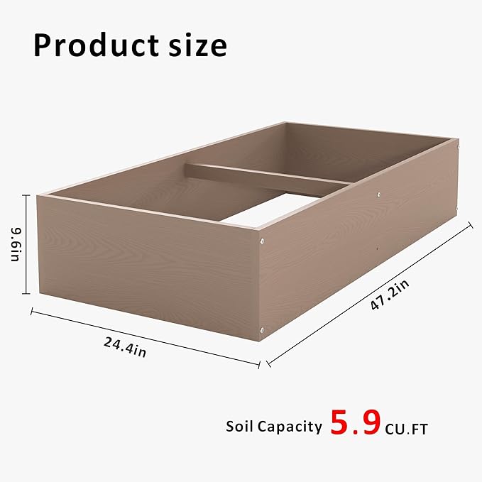 HDPE Raised Garden Bed 47.24 * 24.4 * 9.65 in,Vegetable Planter Bed Outdoor,Elevated Horticulture Planter Bed,Waterproof,Rot-Resistant and Non-Cracking Above Ground Garden Bed(Light Brown)