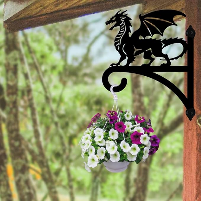 peacoblue Iron Plant Hangers Hooks for Outdoor Indoor Hanging Plants Flower Fern Pots Lantern Bird Feeder,11.8"x15.1" Weather Resistant Metal Wall Holder for Porch Garden Farmhouse(Dragon)