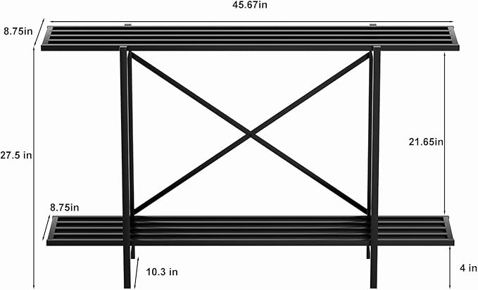 Zhongma 2 Tier Metal Sturdy Heavy Plant Stand, Narrow Plant Stand Indoor and Outdoor, L45.67 x W10.3 x H27.5 inch, 440 LBS Capacity & Heavy Duty Construction. …