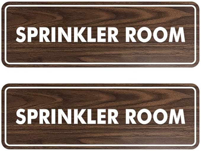 Signs ByLITA Standard Sprinkler Room Sign (Walnut) - Small 2 Pack