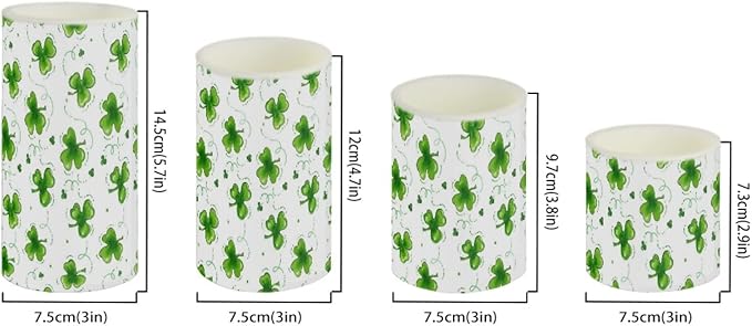 Flameless Light Candles for St Patricks Day Decorations, Battery Operated Candles Color Changing Timer Remote Control Pillar Candles Tealight St. Patrick Gift Accessories, Green Grass Print