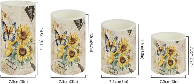 Flameless Candles Battery Powered LED Candles with Remote Timer Color Changing Control Long Lasting for Indoor Outdoor Home Table Decoration Set of 4, Butterfly Sunflower Retro