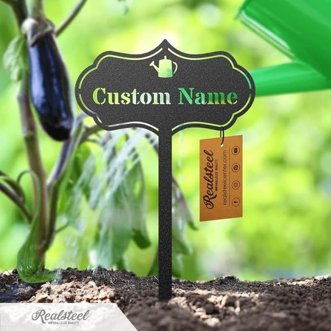 RealSteel โ Customizable Seed & Plant Markers - Outdoor Herb Garden Stakes - Elegant Fruit/Vegetable Labels - Steel Plant Tags for Pots - Classy Design for Farmhouse/Greenhouse โ Sprout Icon