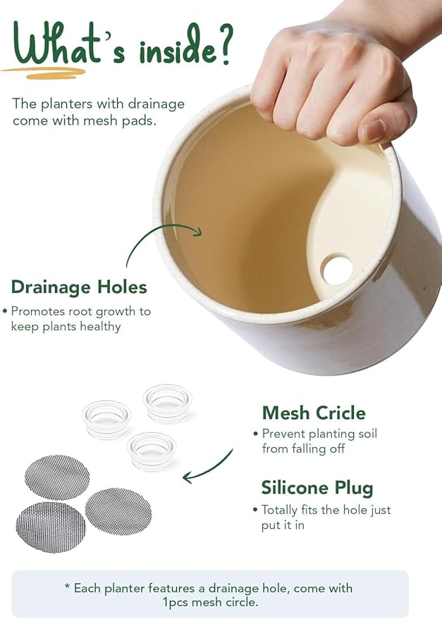 LE TAUCI Ceramic Plant Pots, 10 + 8 + 6 Inch, Planters for Indoor Plants, Mid-Century Modern Flower Pots with Drainage Hole, Cylinder Round Pots for Plants, Set of 3, Glaze Beige