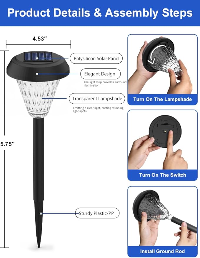 pearlstar 8 Pack Solar Lights Outdoor Waterproof, Warm White Pathway Lights Solar Powered,Solar Garden Light,Landscape Lighting for Decor,Patio,Garden,Yard,Pathway,Walkway