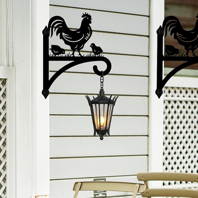 peacoblue Iron Plant Hangers Hooks for Outdoor Indoor Hanging Plants Fern Pots, Lantern, Bird Feeder, Wind Chimes, 12”x14” Rooster Weather Resistant Metal Wall Brackets for Garden, Farmhouse(Rooster)