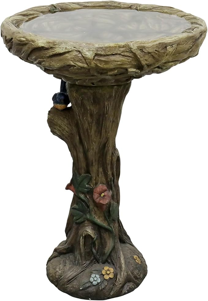 SKYFIRE 25.5” H Concrete Birdbaths for Outdoors -Large Woodland Tree Trunk Yard Statue Decoration,Vintage Birdbath with Bird Figurines Yard Statue for Garden, Patio, Lawn, Backyard