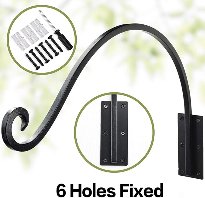 Heavy Duty Plant Hanger Bracket (22"/Black) Outdoor Hand-Forged Hanging Plant Bracket Durable and Stable Bird Feeder Hanger