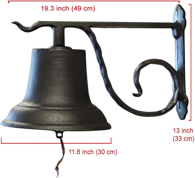 NACH Rustic Cast Iron Doorbell, Large Door Bells for Homes, Kitchen Door Bell, Dinner Bell, Black Doorbell, 19.3 x 11.8 x 13 Inches, JS-90-098