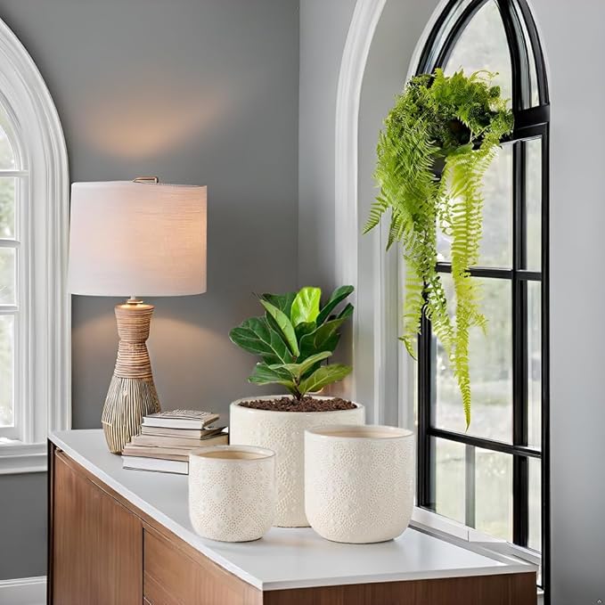 Docrin Ceramic Plant Pots Indoor:6.5+5.3+4 Inch Planters with Drainage Holes for Home /Office - Set of 3 / White