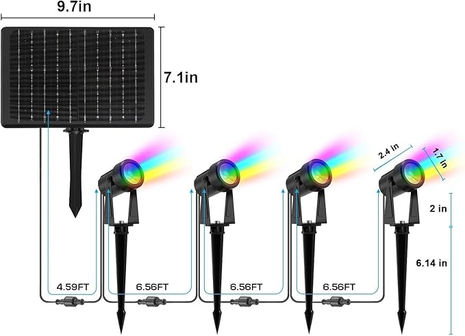 ZYAN Solar Spotlights Outdoor, Solar Landscape Lights with Remote Control, RGBW Colored Spot Lights for Yard, Garden, Lawn, Plant, Tree, Pool Areas, Auto On/Off, Dimmable & Waterproof (4 Pack)