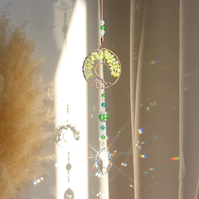Sun Catcher Crystal Hanging Tree of Life SunCatchers Healing Crystals for Indoor Window, Home Decor, Car Charms Pack of 3