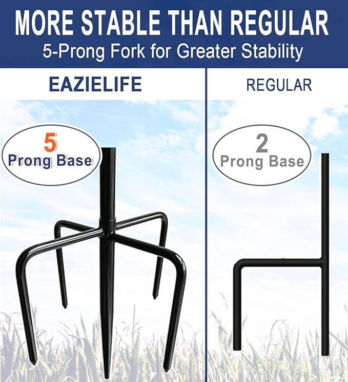 Shepherds Hook for Outdoor Bird Feeders Pole 60 Inch Tall, Adjustable Heavy Duty Garden Hanger Stake Pole with 5 Prong Base, Shiny Black (2 Packs)