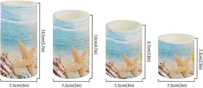Flameless Candles Battery Powered LED Candles with Remote Timer Color Changing Control Long Lasting for Indoor Outdoor Beach Home Decoration Set of 4, Coastal Starfish Blue Sea