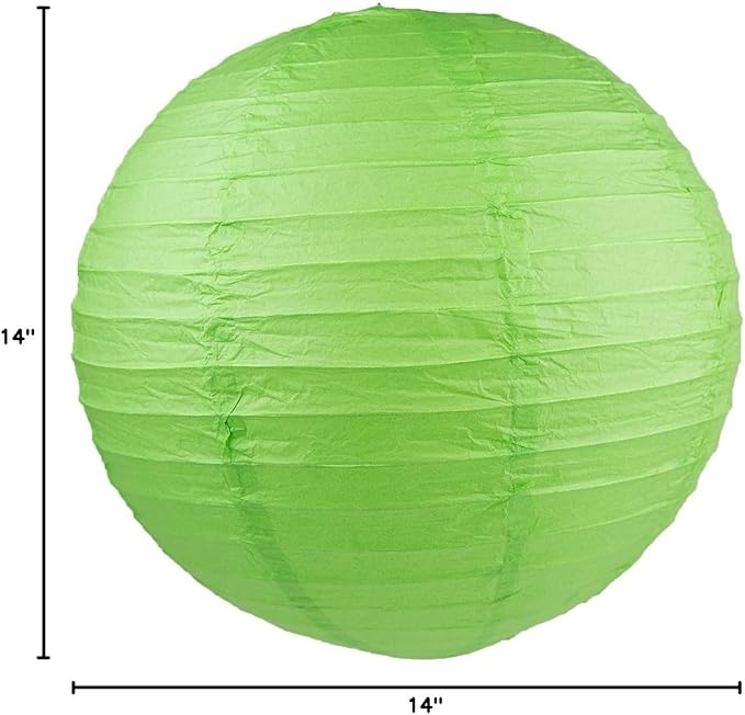 WYZworks Round Paper Lanterns 10 Pack (Green, 14") - Hanging Paper Lanterns Lamp for Wedding, Birthday, Party and Home Decorations with 8", 10", 12", 16" Option