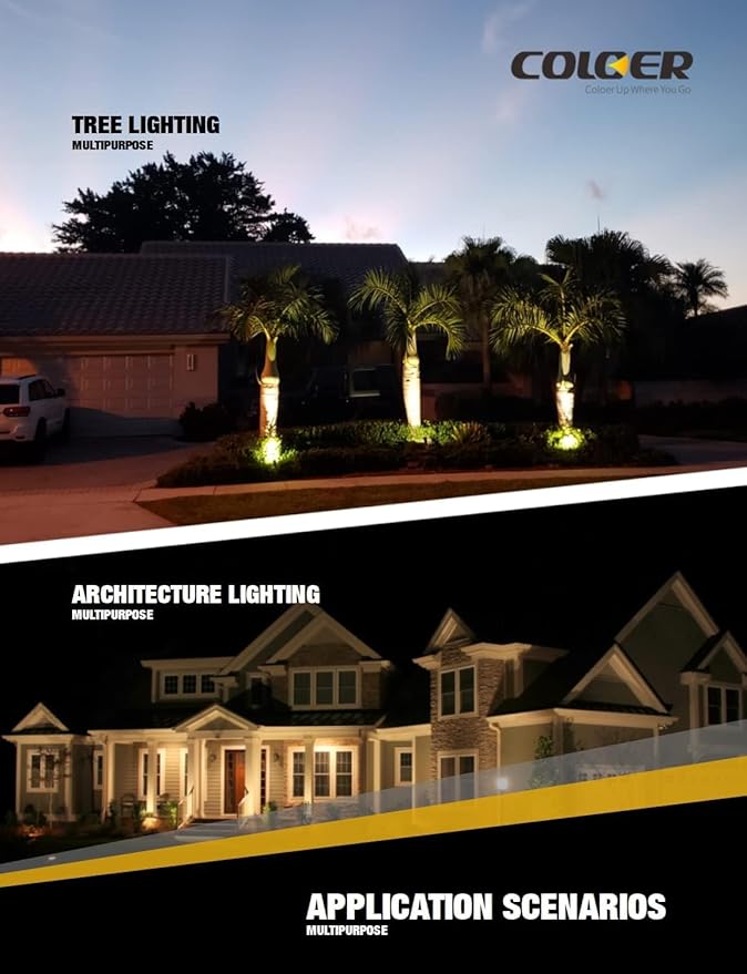 COLOER Brass Low Voltage Landscape Spotlight(Black) 1-Pack with 5W Aluminum Housing MR16 LED Bulb 2700K 450LM CRI85+,12V AC/DC Outdoor Uplighting, Directional Garden Patio Spot Up Light(101B-Black)