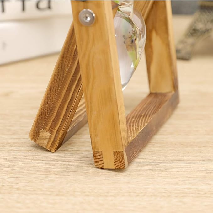 Kingbuy Terrarium with Wooden Stand, Desktop Propagation Station, Air Plant Holder, Metal Swivel Holder for Hydroponics, Home Garden, Wedding Decor - 1 Hearted Vase