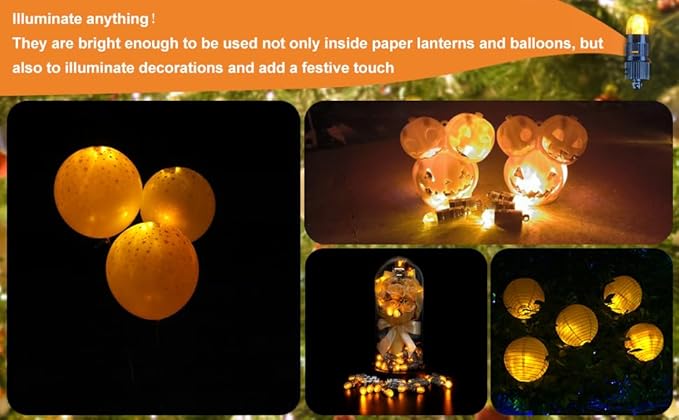 SumDirect Pack of 12 LED Mini Non-Blinking Lights for Paper Lanterns Balloons Floral Wedding Halloween Christmas Party Decoration Centerpieces (12, Orange Yellow)