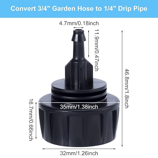 PAGOW Drip Irrigation Kit, 1/4 inch Fittings, Hose Adapter, Garden, Lawn, Black (6pcs Connector, 6 Washer)