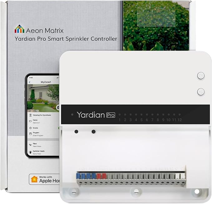 Yardian Pro Smart Sprinkler Controller 6 Zone - Control Buttons, Apple HomeKit, Alexa, Google Assistant and Home Assistant Compatible, Enhanced Wi-Fi, RJ45, Level VI Worldwide Power Supply