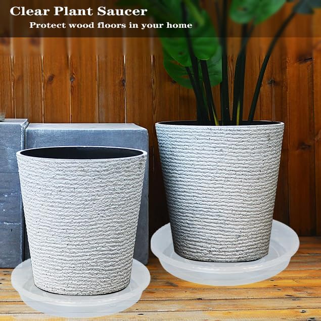 Plant Saucer 2 Pack of 14 inch, Clear Plastic Flower Plant Pot Saucer, Heavy Duty Plant Drip Trays Saucers for Indoor, Plant Water Tray for Planters