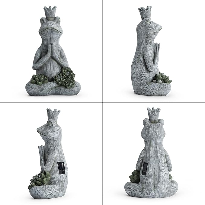 Large Garden Statue Yoga Frog Sustainable Eco-Friendly Solar Lights with LED Sustainability Sculpture Courtyard Balcony Home Decoration(20" Tall