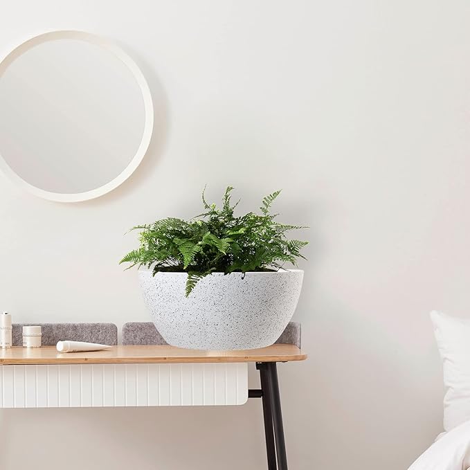 13 inch Large Hanging Planters Plant Pots for Outdoor Indoor Plants with Drainage Holes and Chain, 2 Pack Round Hanging Flower Pots for Garden Home Porch Decor, Speckled White