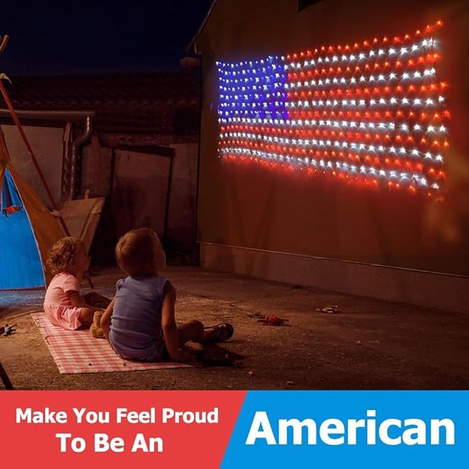 Solar American Flag String Lights - Waterproof 420 Led Solar Powered Flag Net Light for 4th of July Memorial Day Decorations Yard Garden Christmas Festival Holiday Patriotic Party Decoration Outdoor